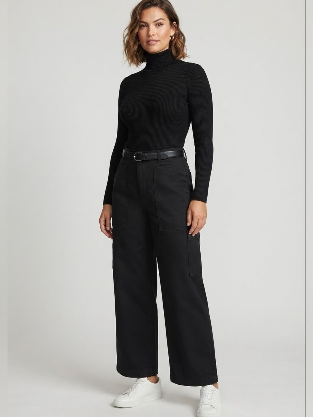 Oak + Fort Black High-Rise Wide Leg Utility Pants Size 26